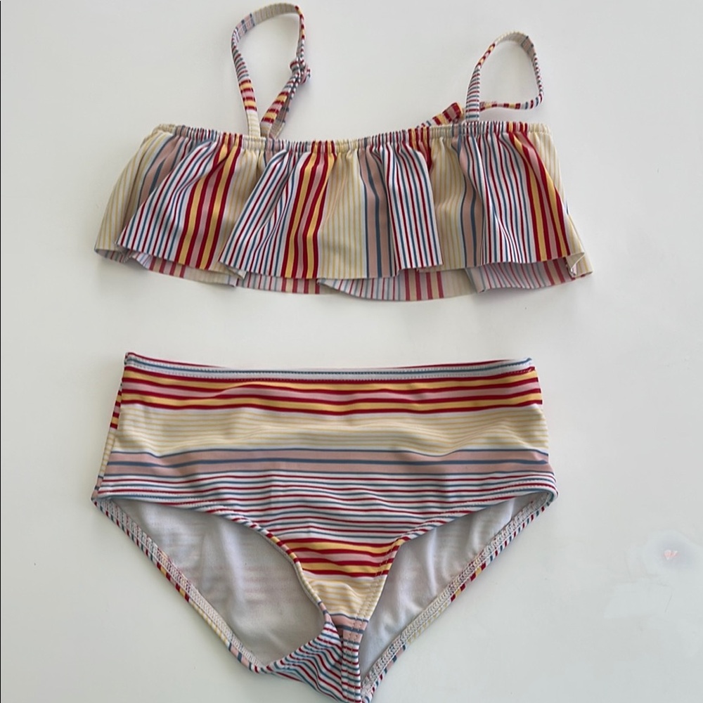 Roxy Girls Flounce Bikini Striped Kids Swim Set